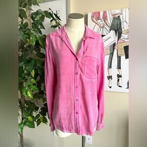 Velvet Heart Womens Casual Boho Burnout Button Down Hot Pink Shirt Size Small